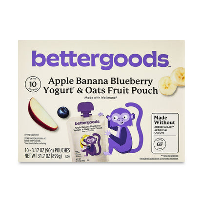 bettergoods Apple Banana Blueberry Yogurt & Oats Fruit Applesauce Pouches, 3.17 oz, 10 Count