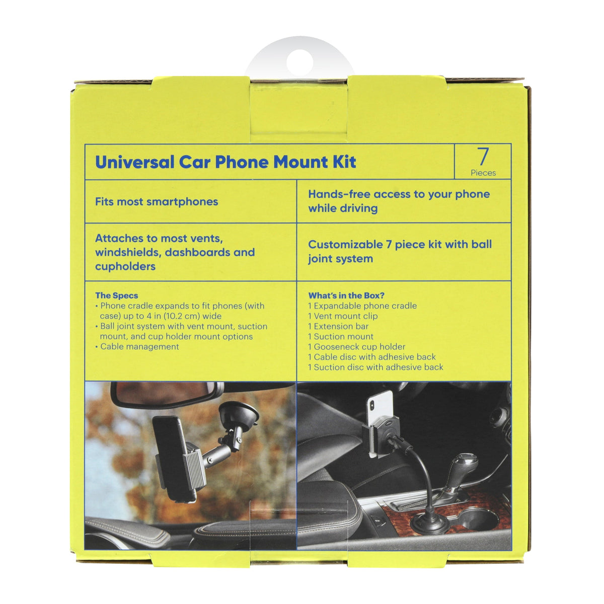 onn. 7-in-1 Universal Car Phone Mount Kit, Cup Holder, Vent, Dash, Windshield with Adjustable Ball Joint