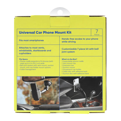 onn. 7-in-1 Universal Car Phone Mount Kit, Cup Holder, Vent, Dash, Windshield with Adjustable Ball Joint