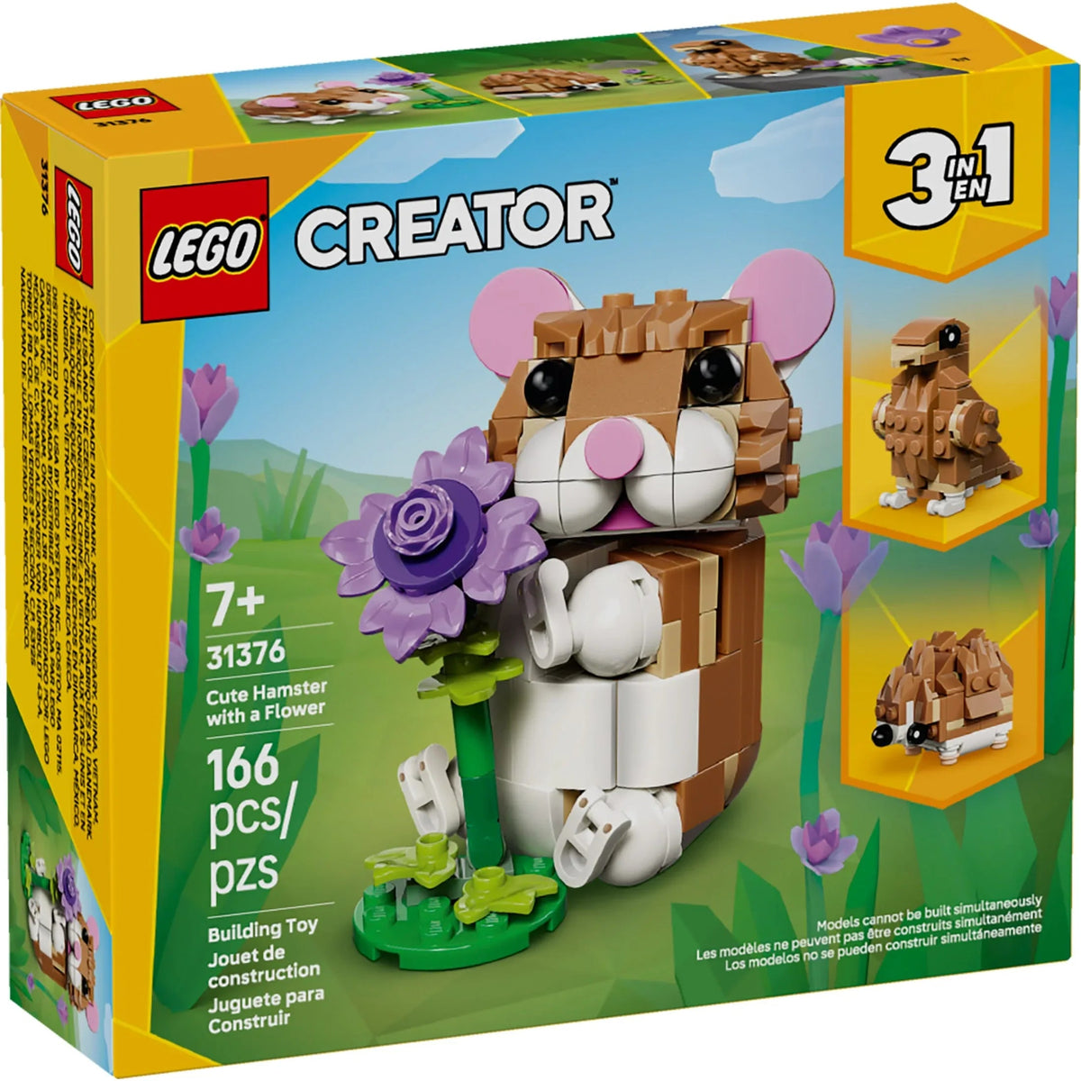 LEGO Creator 3 in 1 Cute Hamster with a Flower - Building Toy for Girls & Boys, Ages 7+ - Easter Basket Stuffer for Kids - Build a Hamster, Hedgehog or Eagle - 31376