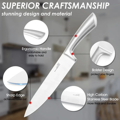 Walchoice 15 Pieces Knife Set with Block, High Carbon Stainless Steel Kitchen Knife Set with Sharpener, Rust Resistant & Dishwasher Safe