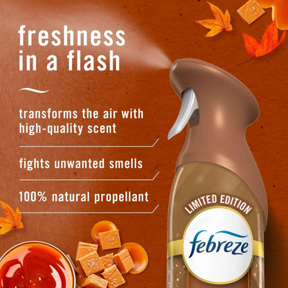 Febreze Air Mist, Odor-Fighting Air Freshener, Sea Salt Caramel & Maple, 8.8oz Aerosol, Pack of 2