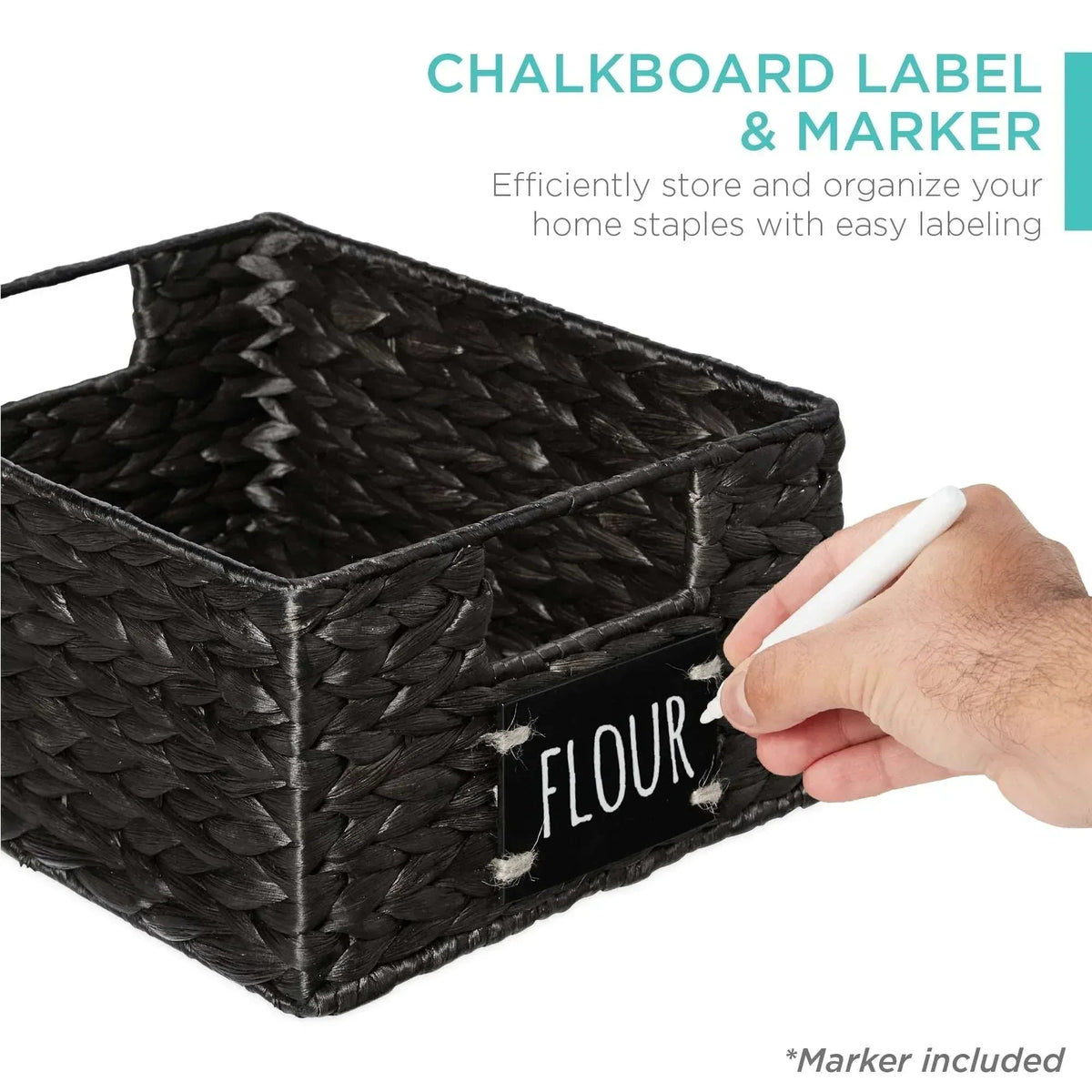 Best Choice Products Set of 4 12in Woven Water Hyacinth Pantry Baskets w/ Chalkboard Label, Chalk Marker