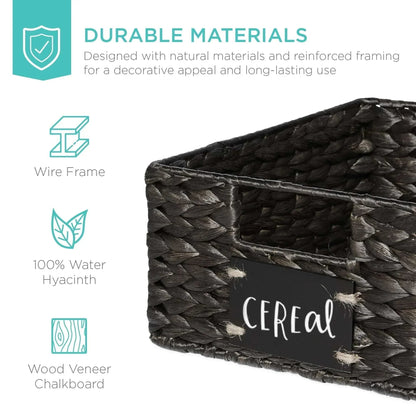 Best Choice Products Set of 4 12in Woven Water Hyacinth Pantry Baskets w/ Chalkboard Label, Chalk Marker