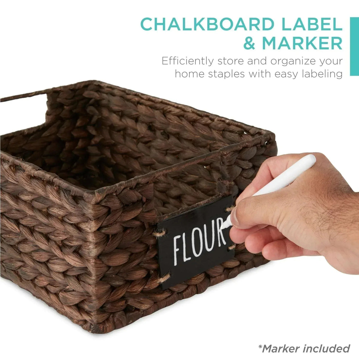 Best Choice Products Set of 4 12in Woven Water Hyacinth Pantry Baskets w/ Chalkboard Label, Chalk Marker