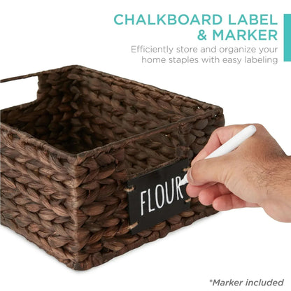 Best Choice Products Set of 4 12in Woven Water Hyacinth Pantry Baskets w/ Chalkboard Label, Chalk Marker