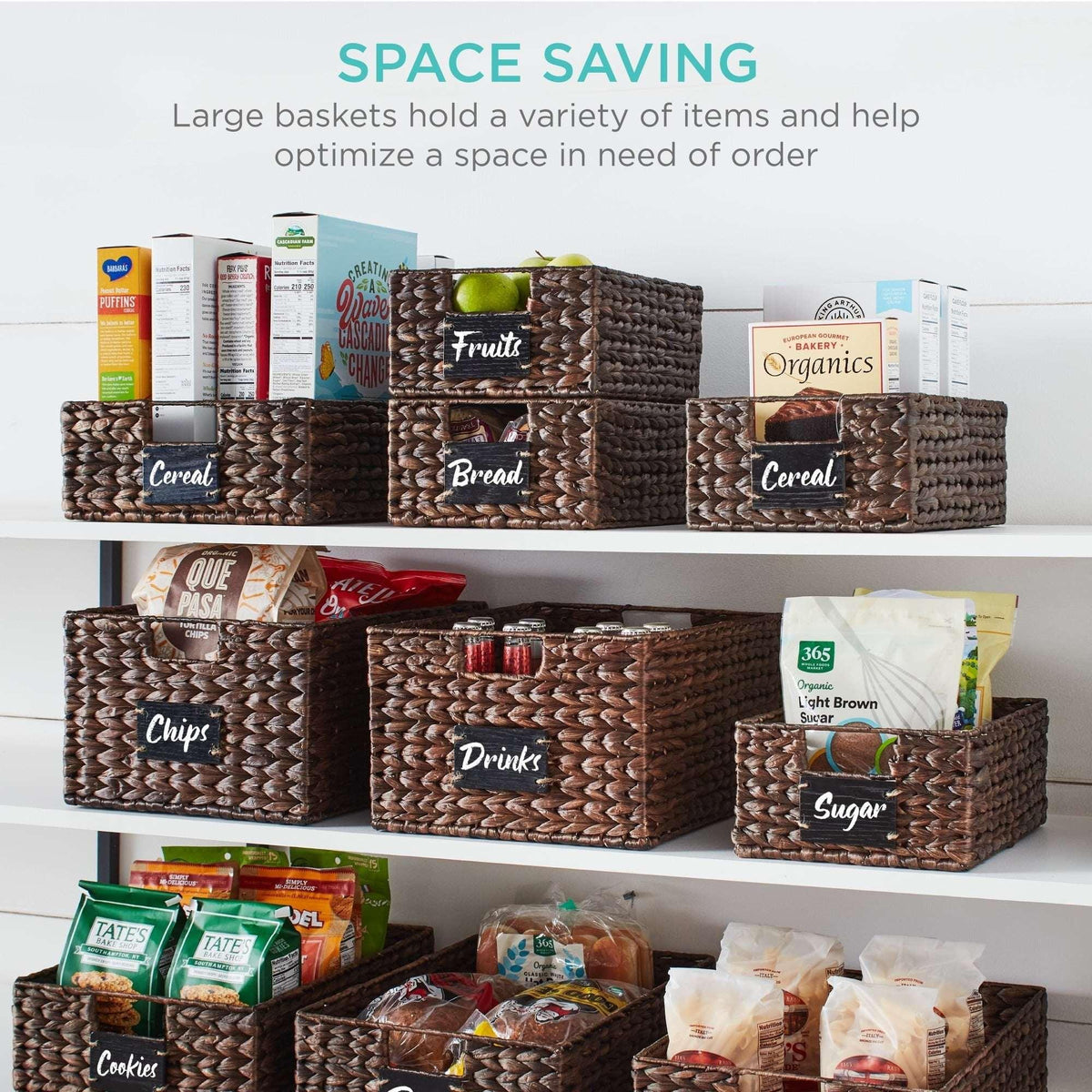 Best Choice Products Set of 4 12in Woven Water Hyacinth Pantry Baskets w/ Chalkboard Label, Chalk Marker