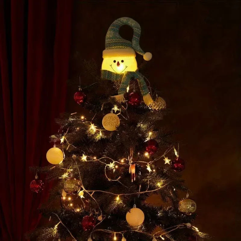 1pc Classic Style Lighted Snowman Christmas Tree Topper - Plush Fabric, Battery Operated (2 AA Not Included), Festive Holiday Ornament for Xmas Party Decor