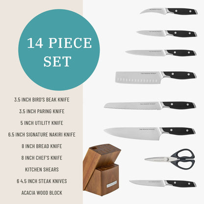 The Pioneer Woman 14-Piece Knife Block Set Stainless Steel Knives with Ergonomic Handle, Black