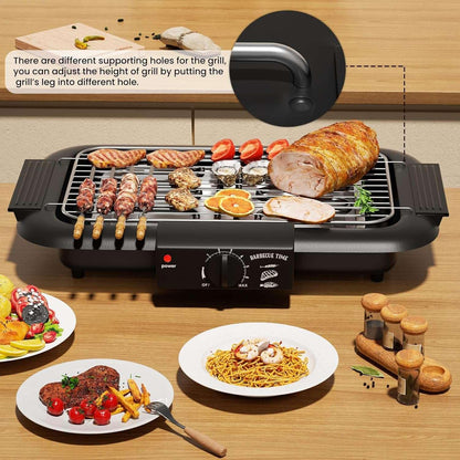 LASIEYO Electric Smokeless Grill, Non-Stick BBQ Grill Indoor Outdoor Barbecue Grill, Adjustable Temperature Control High Power Portable Removable Stand Grill for Cooking BBQ Party, Black