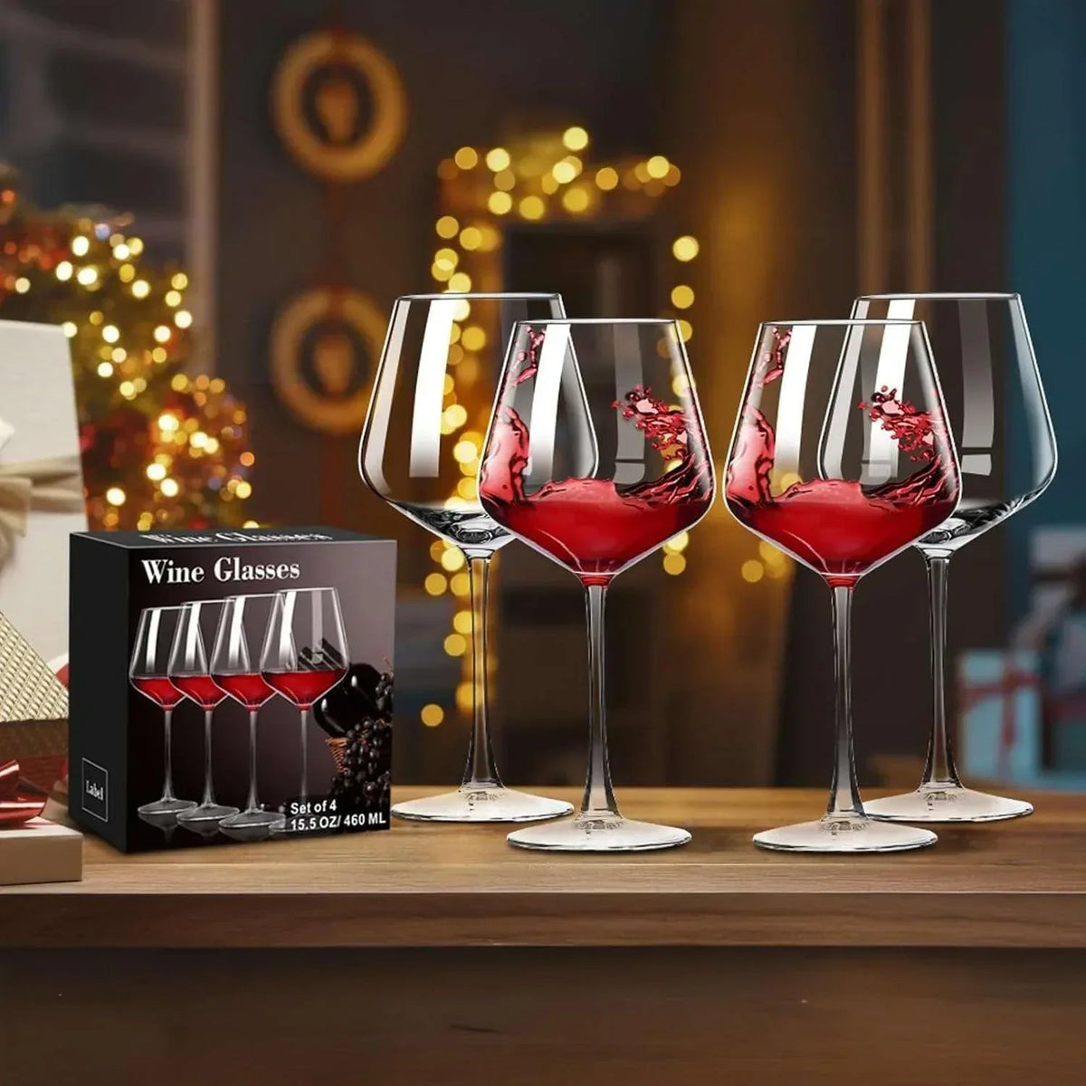 Baalaka Wine Glasses Set of 4, Hand Blown White and Red Wine Glasses, Burgundy Wine Glass, 16oz Red Wine Glasses for Women, Men, Wedding and Birthday