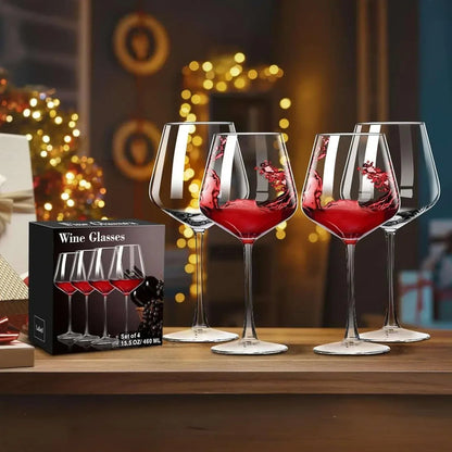 Baalaka Wine Glasses Set of 4, Hand Blown White and Red Wine Glasses, Burgundy Wine Glass, 16oz Red Wine Glasses for Women, Men, Wedding and Birthday