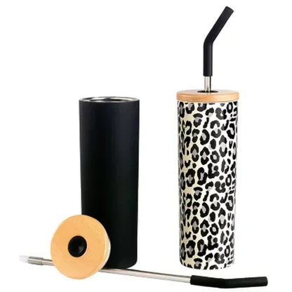 Member'S Mark 24-Oz Stainless Steel Insulated Tumblers with Wood Lids and Stainless Steel Straws, Assorted Colors (2 Pk.)
