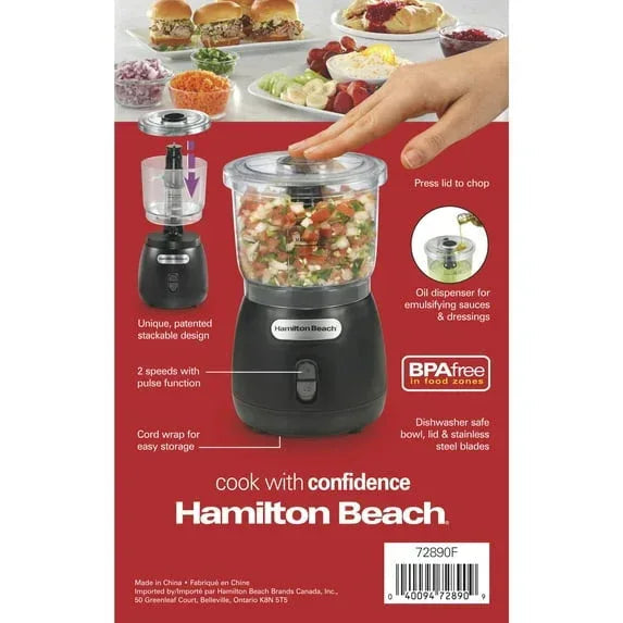 Hamilton Beach Stack & Press 2 Speed Food Chopper & Mini Food Processor, 3-Cup, Black