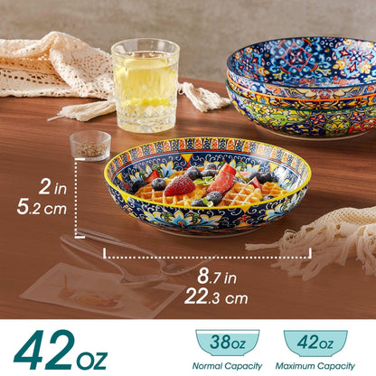 Malacasa Pasta Bowls, Ceramic Salad Bowls Set of 6, 42 oz Large Corlorful Serving Bowls for Kitchen, Dishwasher Microwave Safe Soup Bowls Set, Pasta Plates