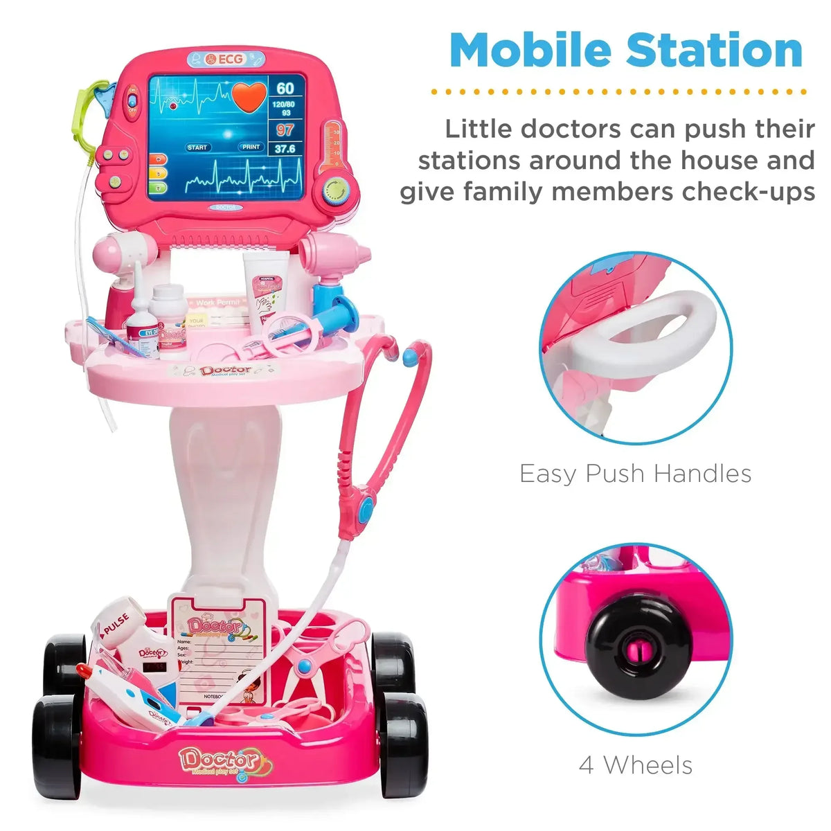 Best Choice Products Play Doctor Kit for Kids, Pretend Medical Station Set with Carrying Case, Mobile Cart