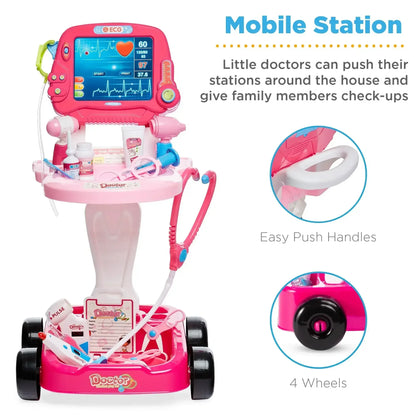 Best Choice Products Play Doctor Kit for Kids, Pretend Medical Station Set with Carrying Case, Mobile Cart