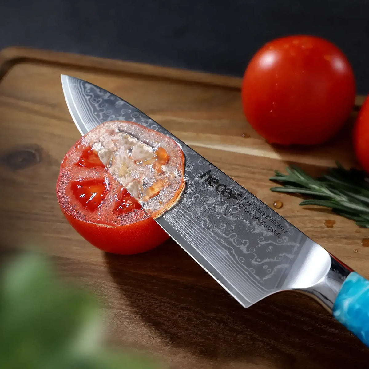 Hecef 8-Inch Chef Knife, Japanese Damascus Steel Blade with Resin Handle
