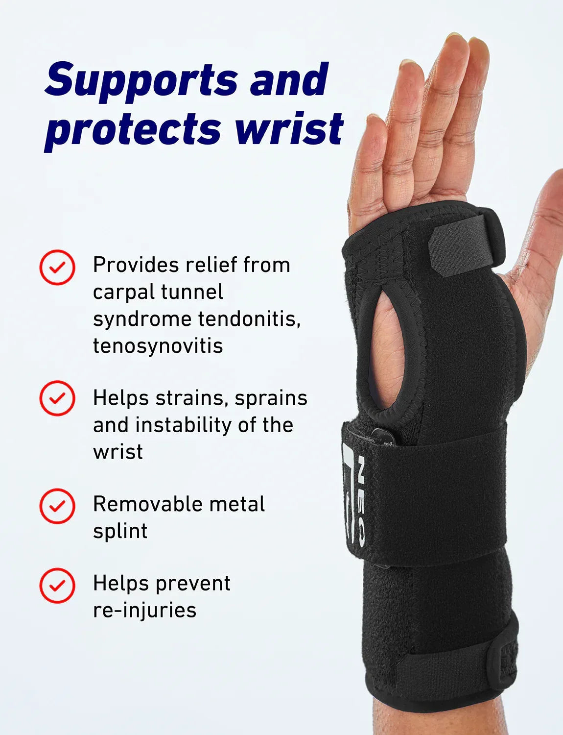 Neo G Easy-Fit Wrist Brace Adjustable Support for Carpal Tunnel & Tendonitis FSA/HSA Eligible