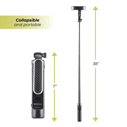 Vivitar Selfie Stick Tripod with Quad LED Lights & Wireless Remote, Black