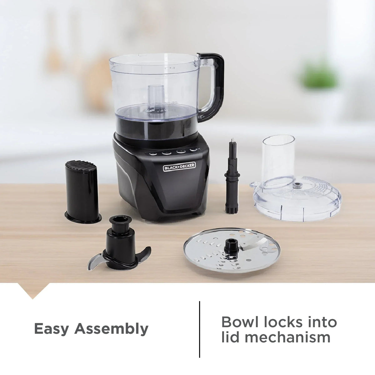 BLACK+DECKER Easy Assembly 8-Cup Food Processor, 850W, 2 Speeds + Pulse, Chop, Puree, Slice, Shred