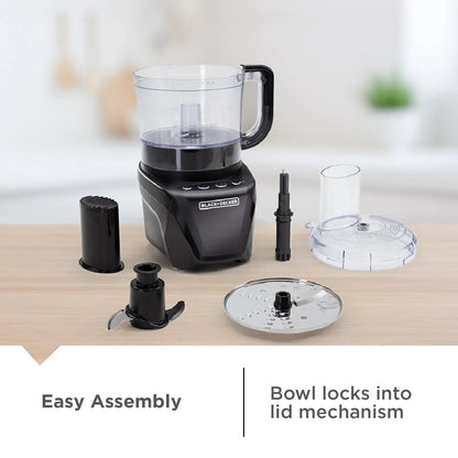 BLACK+DECKER Easy Assembly 8-Cup Food Processor, 850W, 2 Speeds + Pulse, Chop, Puree, Slice, Shred