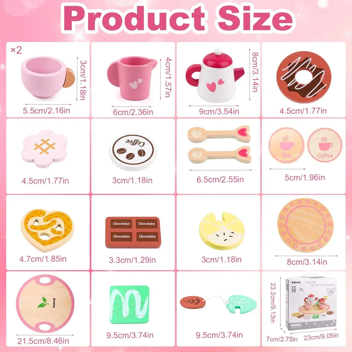 JoyStone Wooden Tea Party Set for Toddlers, Pretend Play Tea Sets for Kids with Storage Cupcake Stand, Wooden Toys Gifts for Girls & Boys