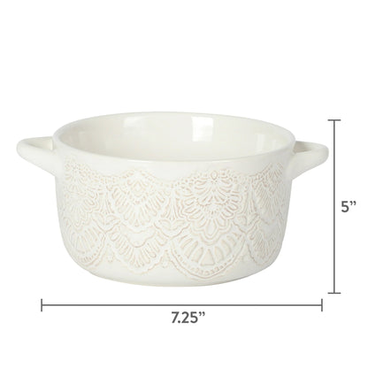 The Pioneer Woman 1QT Cocotte Casserole Baking Dish with Lid, Stoneware, Vintage Lace, Linen