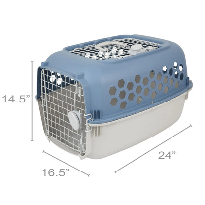 Vibrant Life Kennel for Dogs & Cats, Durable Plastic, Two Door Openings, Blue, Maximum Pet Weight 30 lbs, 24" L x 16.5" W x 14.5"H