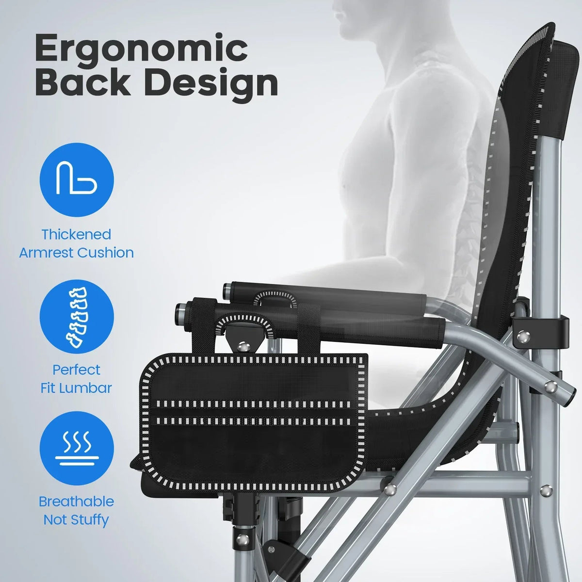 LNOW Folding Camping Chair with Cup Holder & Side Pocket Lightweight Portable Chairs for Beach, Sports, Fishing, ‌‌Black