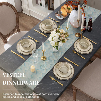 Vesteel Dinnerware Sets for 4, 12-Pieces Ceramic Plates and Bowls Sets, Handmade Reactive Glaze Dishes Set for Kitchen Dining, Dishwasher Safe, Khaki
