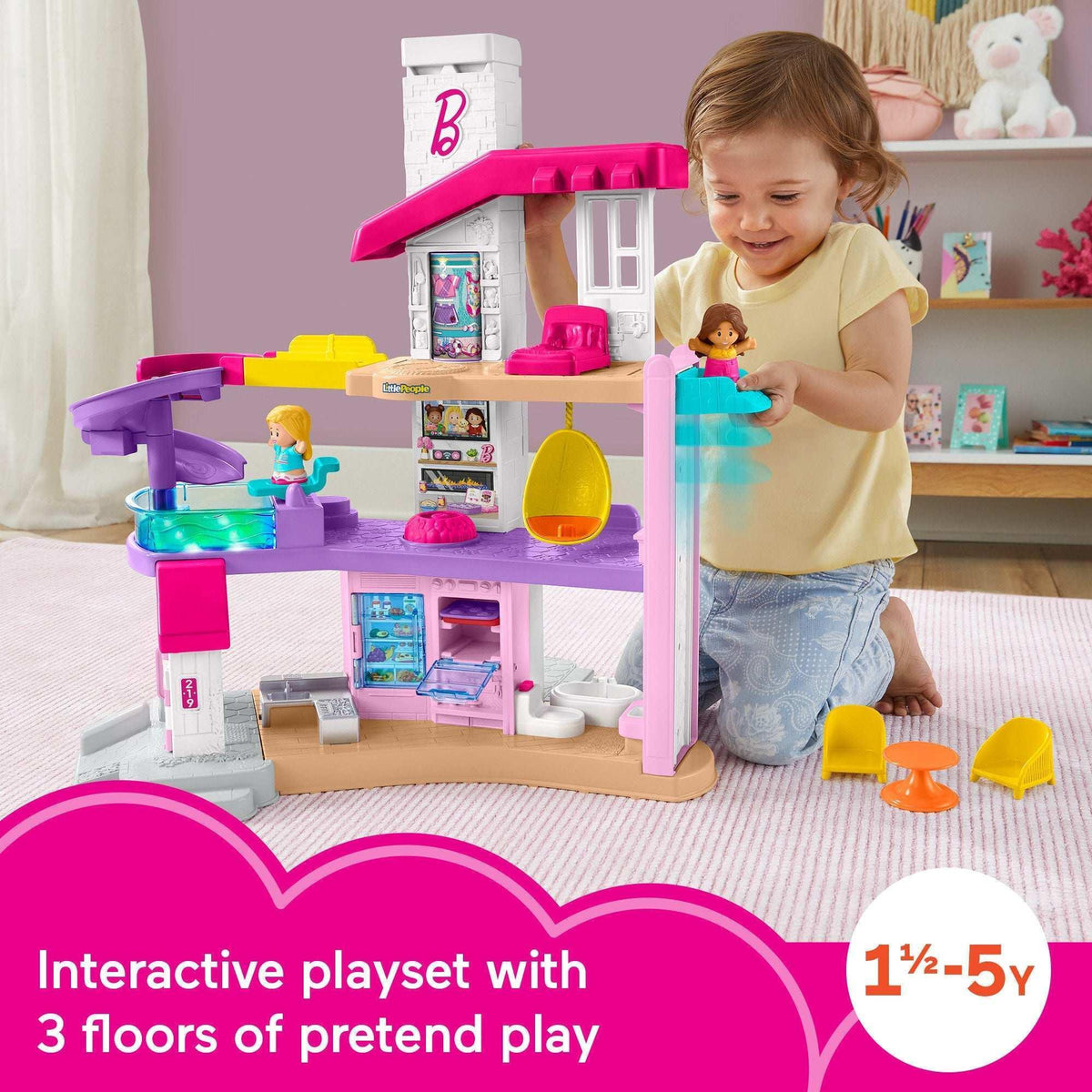 Fisher-Price Little People Barbie Little DreamHouse Toddler Playset with Music & Lights, 7 Pieces