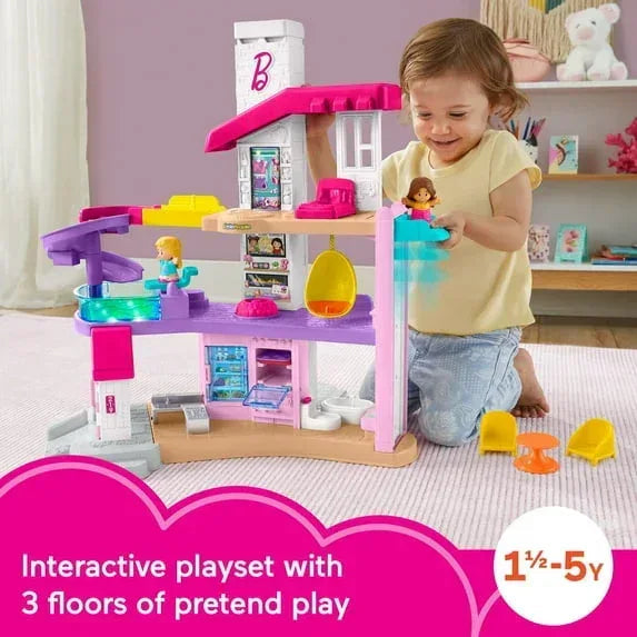 Fisher-Price Little People Barbie Little DreamHouse Toddler Playset with Music & Lights, 7 Pieces