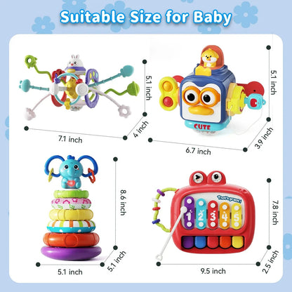 Dimoarch 4 in 1 Baby Toys 6-12 Months Boys Girls, Montessori Babies Toy, Infant Toys Suitable for 3-6-9-12 Months Old Baby Boys and Girls Toy Bundles Gift