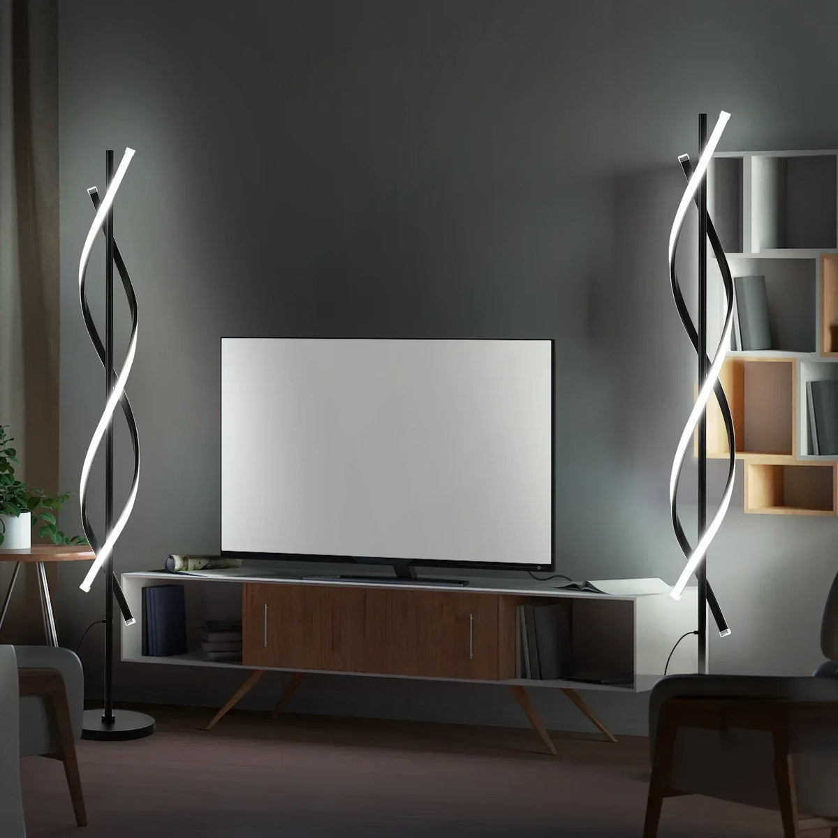 LED Spiral Floor Lamp 60 Inch Modern Floor Lamps Dimmable Black Standing Lamp 34W Contemporary Floor Lamps for Living Room Bedroom Kitchen Office