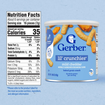 Gerber Stage 3 Baby Food Snacks, Mild Cheddar Lil' Crunchies, Baby Led Feeding 1.48 oz