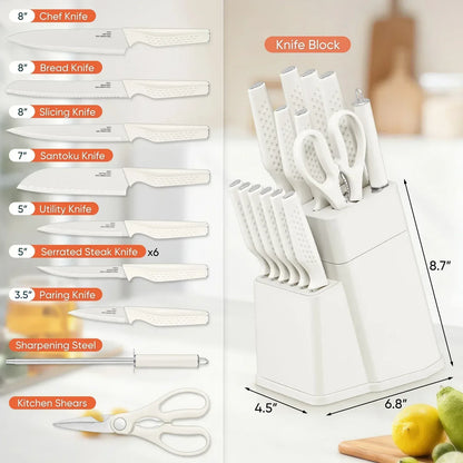 Vesteel Knife Block Set for Kitchen, 15-Piece High Carbon Stainless Steel Knives Set with Ergonomic Handle, Ultra-sharp & Rust Resistant