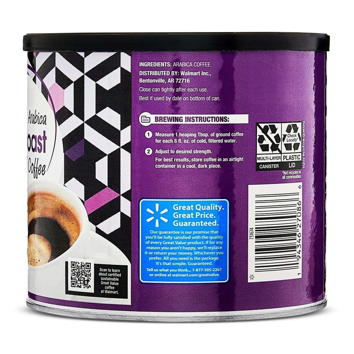 Great Value Decaf Classic Medium Roast Ground Coffee, 25.9 oz