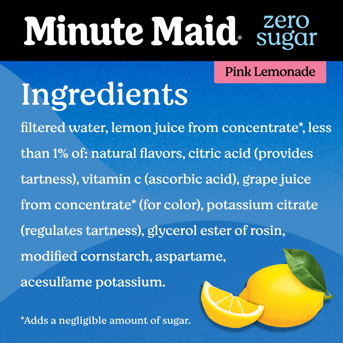 Minute Maid Zero Sugar Pink Lemonade Bottle, 52 fl oz
