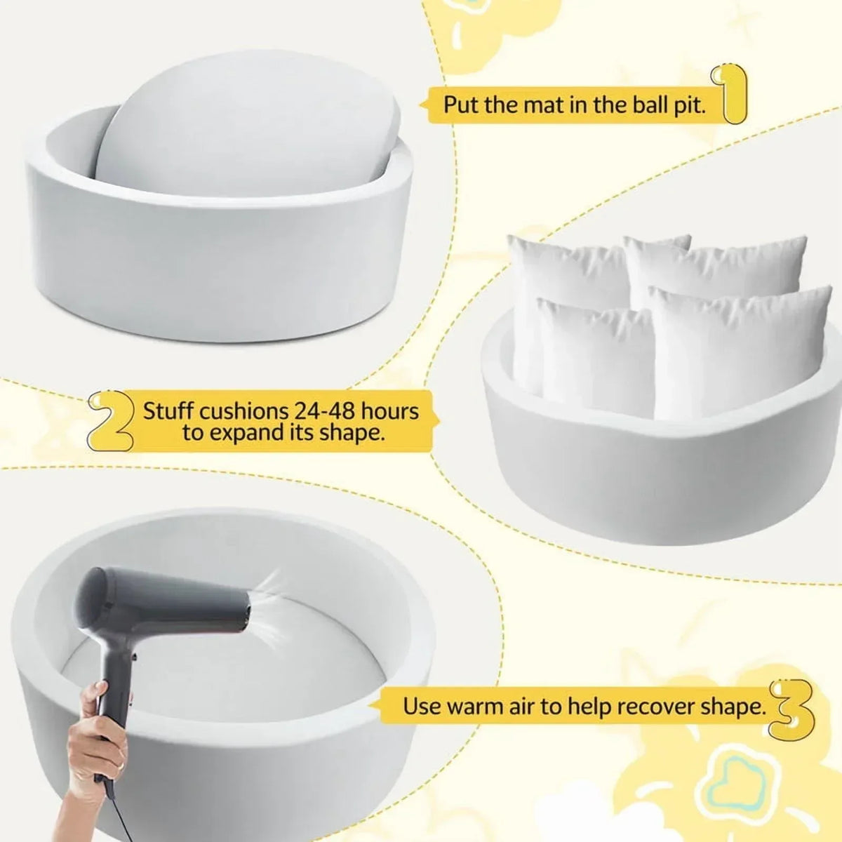 Hawsaiy Foam Ocean Ball Pit for Baby Infants and Toddlers Ages 1-3, Soft Round Play Area for Indoor/Outdoor Use, No Balls Included, Gray