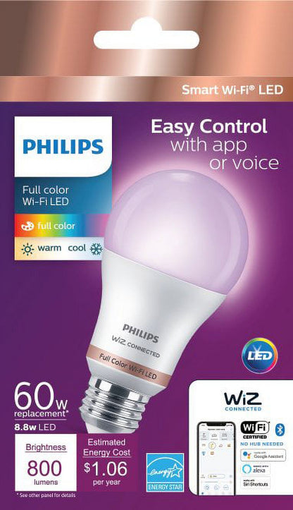Philips Smart LED 60-Watt A19 General Purpose Light Bulb, Frosted Color & Tunable White, Dimmable, E26 Medium Base (1-Pack)