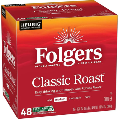 Folgers Classic Roast, Medium Roast Coffee, Keurig K Cup Pods, 48 Count Box