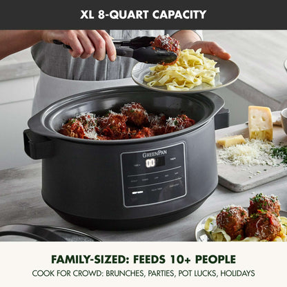 GreenPan 8 Quart Locking Lid Slow Cooker, Healthy Ceramic Nonstick, Graphite