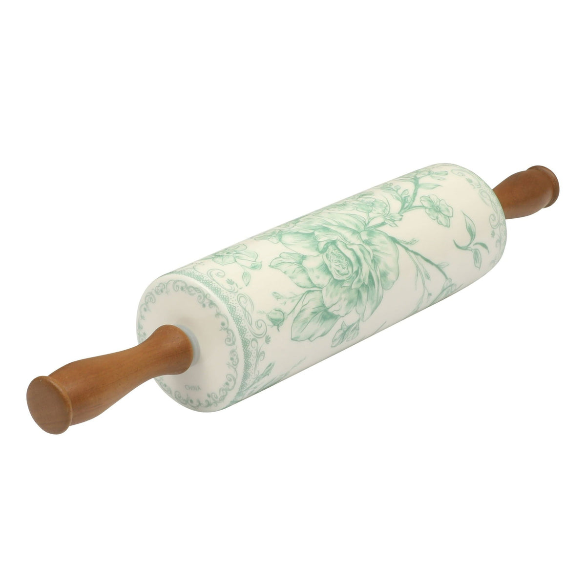The Pioneer Woman Agatha Ceramic Rolling Pin with Wood Handles, Green