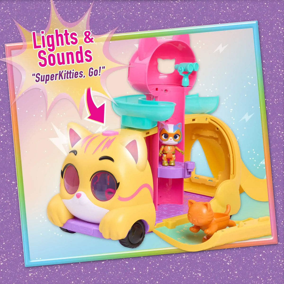 Disney Junior SuperKitties Purr ‘N’ Go Playset and Figures, 10-Pieces, Lights and Sounds