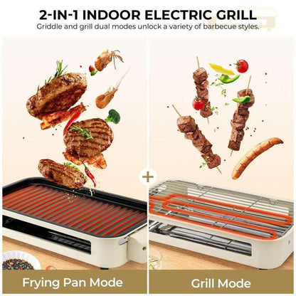 Electric Smokeless Indoor Grill – Non-Stick Raclette BBQ with 3 Mini Pans, Perfect for Grilling, Roasting & Frying, Easy to Clean, 1500W (Beige)