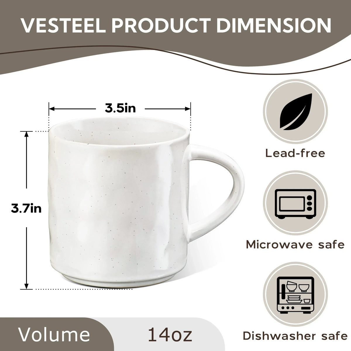 Vesteel Coffee Mug Set of 4, Ceramic Coffee Cups with Handles, 14oz Stoneware Mugs Set for Coffee Tea Milk, Wave Design Mug Gifts for Home Office Restaurant