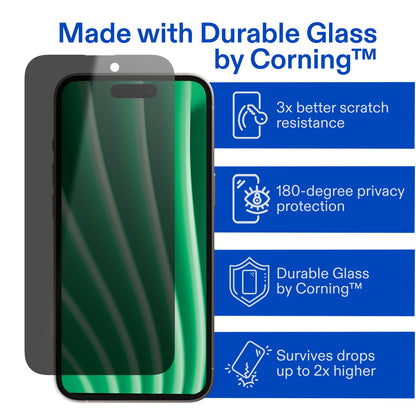 onn Privacy Glass Screen Protector for iPhone® 17 Pro, Made with Durable Glass by Corning™ for Ultimate Protection, Includes Easy Application Tray