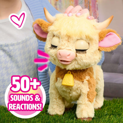 furReal Maggie the Feed & Follow Cow, 11 Inch Interactive Plush Cow, Boys and Girls Ages 4 Up