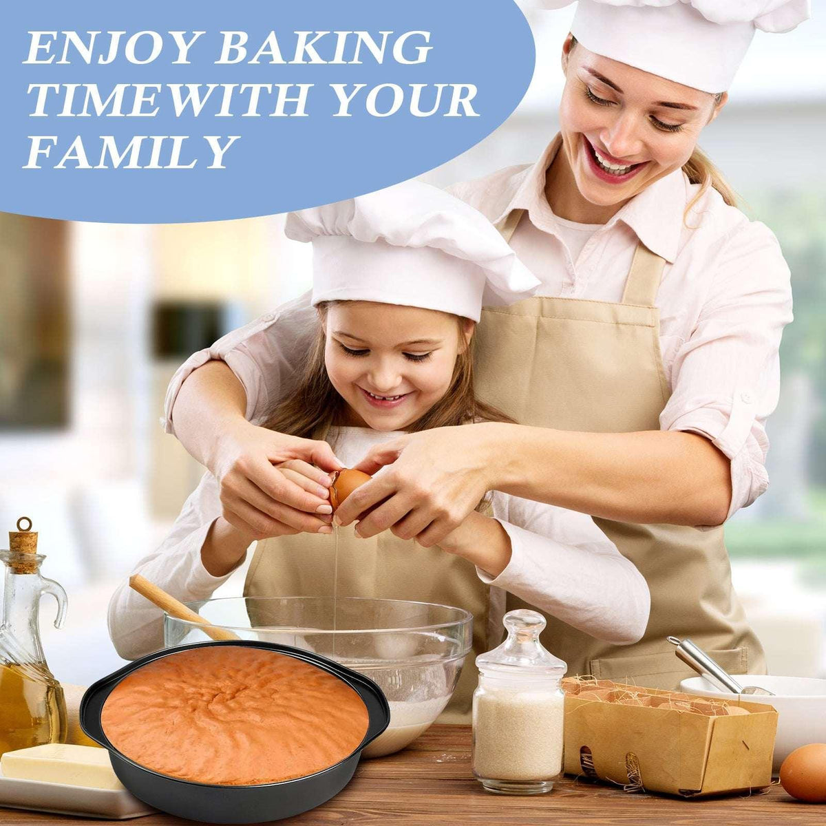 Godance 8-Inch Round Cake Pan Set of 3, Nonstick Baking Cake Pans with 100 Pieces Pre-cut Parchment Paper, Carbon Steel Cake Baking Pans with Handle, Circle Cake Pans Sets for Baking, Dishwasher Safe